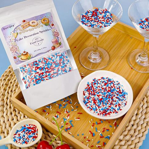 Patriotic Sprinkles, 4th of July, 130g/4.59oz, Edible Red White Blue Jimmie Sprinkles for Cake Decorating, Baking, Cupcake Toppers, Ice Cream, Independece Day Festival Supplies in Kuwait
