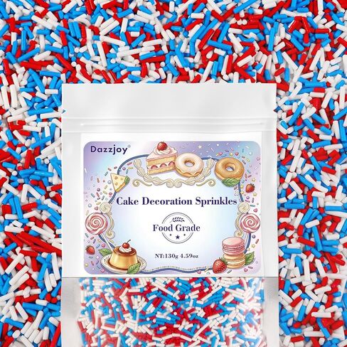 Patriotic Sprinkles, 4th of July, 130g/4.59oz, Edible Red White Blue Jimmie Sprinkles for Cake Decorating, Baking, Cupcake Toppers, Ice Cream, Independece Day Festival Supplies in Kuwait