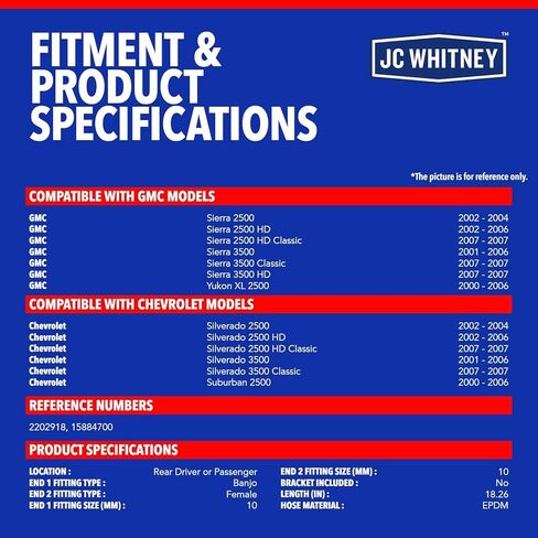 JC Whitney JFBAJCWBHH00103 Rear Right Brake Hydraulic Hose - Compatible with Chevrolet Silverado 2500 3500 2500 HD, Suburban 2500, GMC Sierra 2500 3500 HD, Yukon XL 2500 in Kuwait