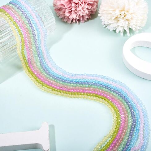990PCS 0.16inch Transparent Glass Crystal Beads Faceted Round Seed Beads Imitation Opalite Small Loose Spacers Bead for DIY Jewelry Making Bracelet Necklace Earrings Beading Craft Supplies Colorful in Kuwait