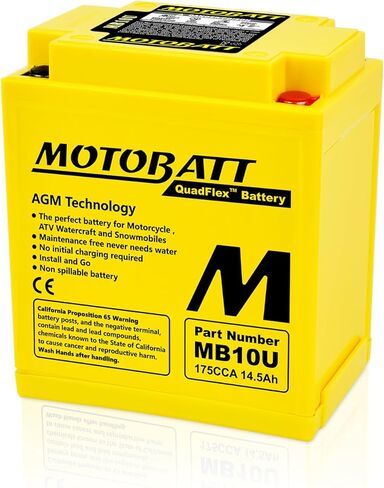 Motobatt MB10U (14.5AH, 175CCA) Replaces Yuasa YB10AA2, YB10LA2, YB10LB, YB10LB2, Factory activated AGM in Kuwait