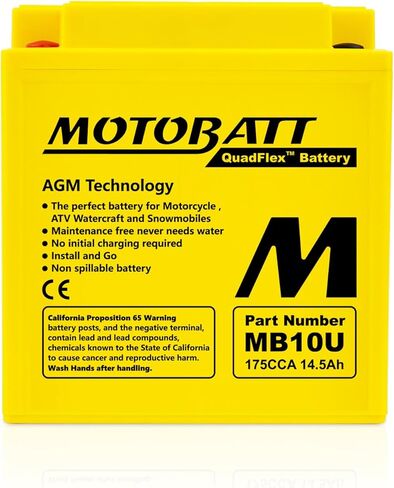 Motobatt MB10U (14.5AH, 175CCA) Replaces Yuasa YB10AA2, YB10LA2, YB10LB, YB10LB2, Factory activated AGM in Kuwait