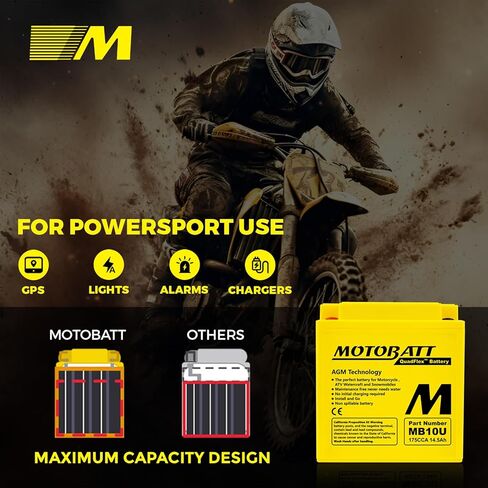 Motobatt MB10U (14.5AH, 175CCA) Replaces Yuasa YB10AA2, YB10LA2, YB10LB, YB10LB2, Factory activated AGM in Kuwait