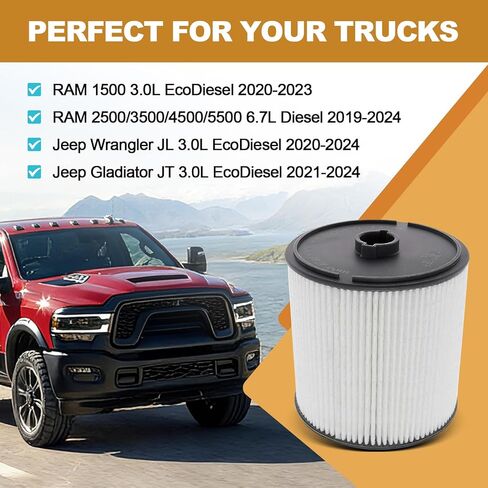 iFJF 68436631AA Fuel Filter Replacement for Ram 2500 3500 4500 5500 6.7L 2019-2022 Diesel Engine Ram 1500 2020 3.0L V6 EcoDiesel Frame Chassis Mounted PF46152 (2Pcs) in Kuwait
