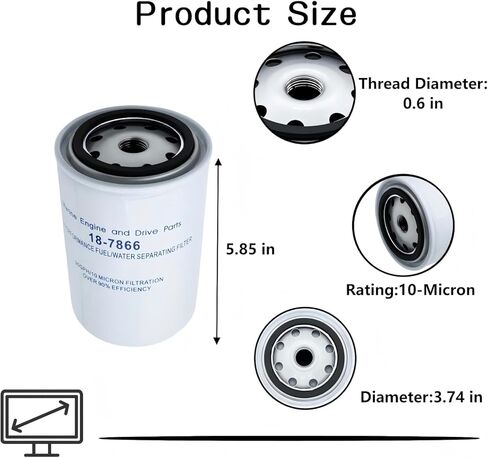 (1 PCS) 18-7866 Fuel Water Separating Filter Compatible with Ya-maha 115HP Outboard Motors, Replaces MAR-10MEL-00-00, MAR-24563-00-00, MAR-FUELF-IL-TR, 9-37807 in Kuwait