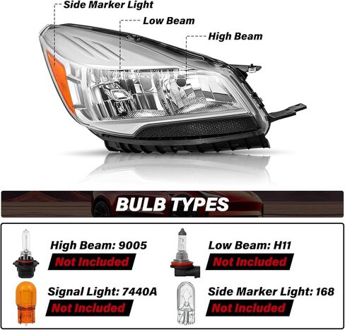 BRYGHT Headlight Assembly Fit for 2013 2014 2015 2016 Escape Passenger and Driver Side, Chrome Housing with Amber Reflector in Saudi Arabia