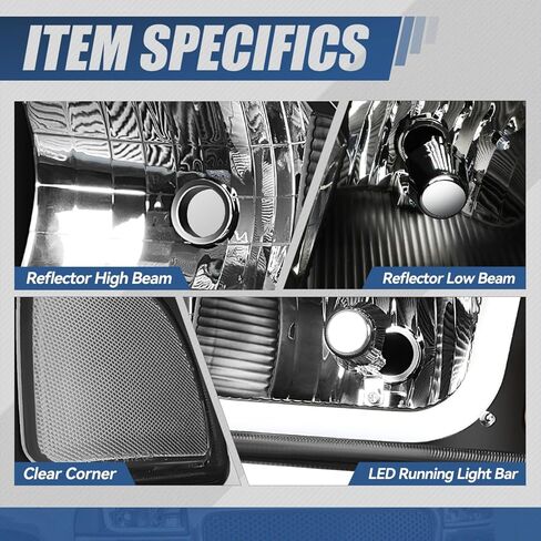 Auto Dynasty 4PCS LED DRL Headlights and Bumper Lamp Compatible with GMC Sierra Yukon XL 1500 Denali 01-07, Driver and Passenger Side, Black Housing Clear Corner in Kuwait