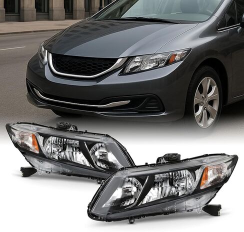 AKKON - Fits 2012 2013 2014 2015 Honda Civic Sedan 12-13 Civic Coupe [Halogen Type] Black Headlights Headlamp Pair Left+Right in Kuwait