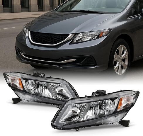 AKKON - Fits 2012 2013 2014 2015 Honda Civic Sedan 12-13 Civic Coupe [Halogen Type] Black Headlights Headlamp Pair Left+Right in Kuwait