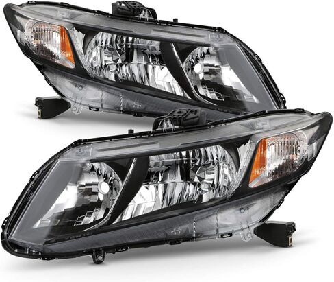 AKKON - Fits 2012 2013 2014 2015 Honda Civic Sedan 12-13 Civic Coupe [Halogen Type] Black Headlights Headlamp Pair Left+Right in Kuwait