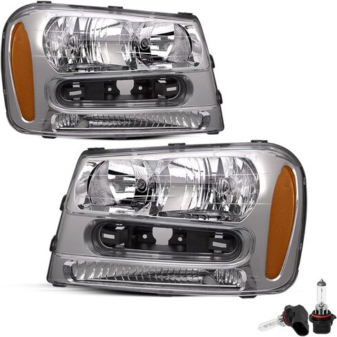 JSBOYAT Headlight Assembly with Bulbs Replacement for 2002-2009 Chevy Trailblazer Passenger and Driver Side, Black Housing with Amber Reflector in Saudi Arabia