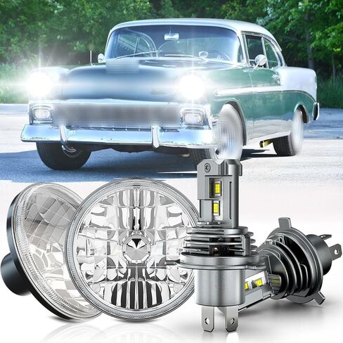 CHUSYYRAY 7 Inch Round Compatible with Chevy Bel Air LED Headlight Assembly 1955 1956 1957 for off-road, High Low Beam DOT Approved, 50W 10000LM 6000K White, Pack of 2 in Saudi Arabia