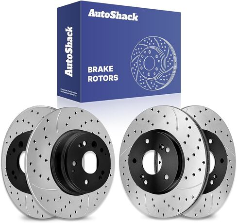AutoShack Front & Rear Brake Rotors for Acura, TL 2004-2008, FWD V6 3.2L - E-Coated Drilled & Slotted - ShadowGuard in Kuwait