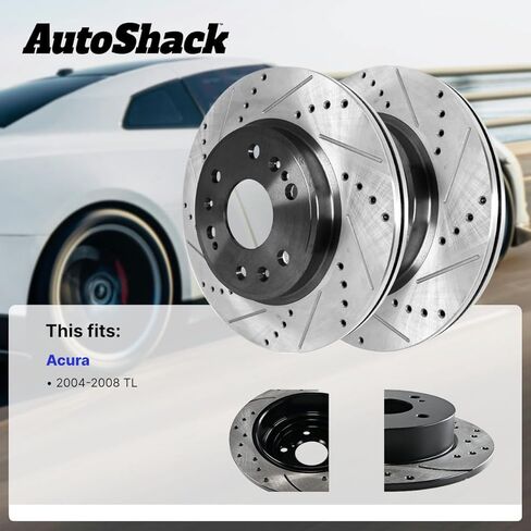AutoShack Front & Rear Brake Rotors for Acura, TL 2004-2008, FWD V6 3.2L - E-Coated Drilled & Slotted - ShadowGuard in Kuwait
