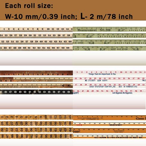 6 Rolls Vintage Ruler Washi Tape 10 mm Wide Tape Measure Pattern Adhesive Scrapbook Masking Tape for Crafts, Journal, Scrapbook, Painting, Artwork Decor in Saudi Arabia