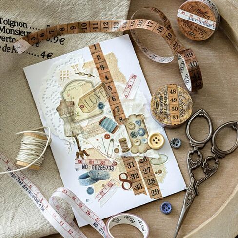 6 Rolls Vintage Ruler Washi Tape 10 mm Wide Tape Measure Pattern Adhesive Scrapbook Masking Tape for Crafts, Journal, Scrapbook, Painting, Artwork Decor in Saudi Arabia
