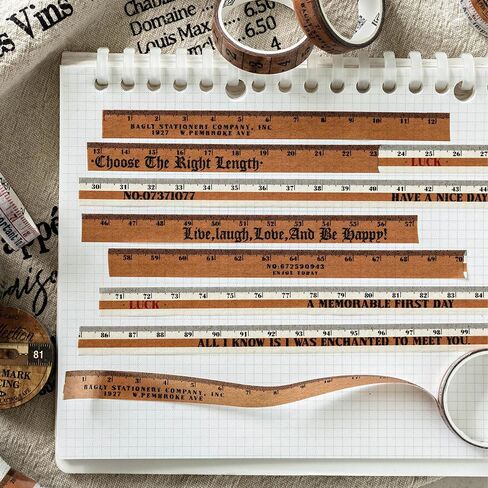 6 Rolls Vintage Ruler Washi Tape 10 mm Wide Tape Measure Pattern Adhesive Scrapbook Masking Tape for Crafts, Journal, Scrapbook, Painting, Artwork Decor in Saudi Arabia