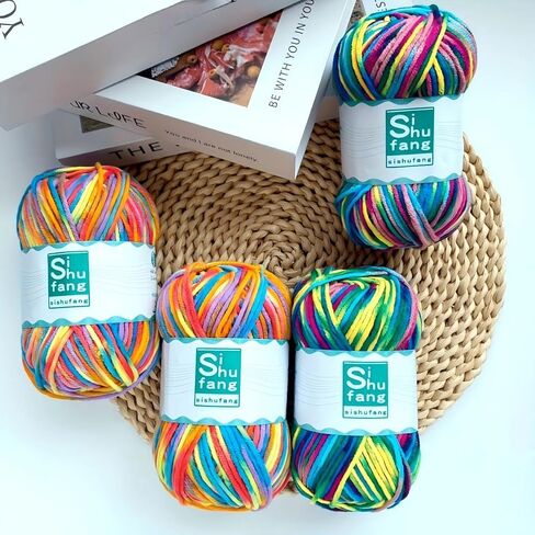 6pcs 6x48g Color, 3-Ply Worsted Rainbow Yarn, Assorted Colors, for Hand Knitting Crochet Sweaters, Hats, Scarves, Blankets, Bags, DIY Craft Yarn in Kuwait