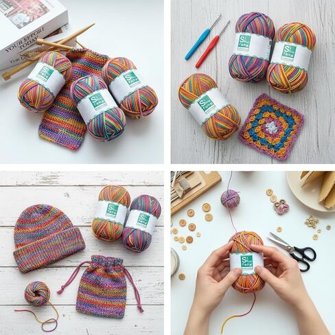 6pcs 6x48g Color, 3-Ply Worsted Rainbow Yarn, Assorted Colors, for Hand Knitting Crochet Sweaters, Hats, Scarves, Blankets, Bags, DIY Craft Yarn in Kuwait