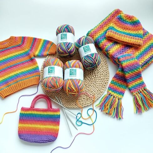 6pcs 6x48g Color, 3-Ply Worsted Rainbow Yarn, Assorted Colors, for Hand Knitting Crochet Sweaters, Hats, Scarves, Blankets, Bags, DIY Craft Yarn in Kuwait