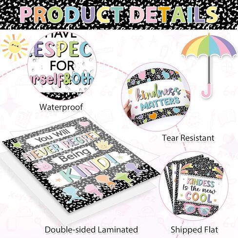 19 Pcs Composition Classroom Kindness Posters Growth Mindset Kindness Bulletin Board Empathy Inspirational Notebook Classroom Decors for Preschool Elementary Middle School Learning Wall Art Decor in Kuwait