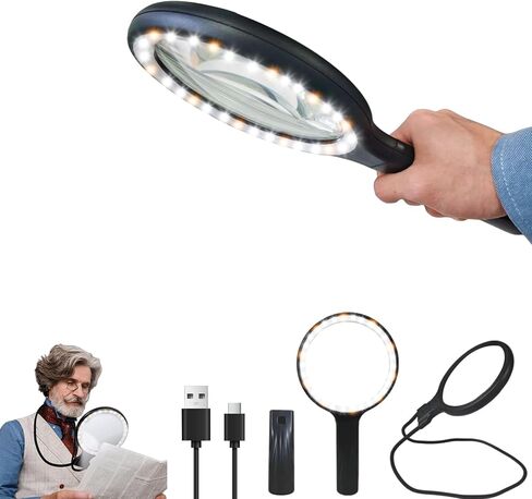 6X Hands-Free Magnifying Glass & Goose Neck Magnifier with Light | Neck-Worn Rechargeable for Reading, Crafts, Cross Stitch | Large View for Low Vision Seniors & Close Work in Saudi Arabia