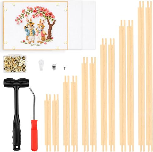 Needlepoint Stretcher Bars for Needlework - 12Pcs 6 Sets Wooden Canvas Splicing Frame Set with Hammer & Tacks Remover for Embroidery Cross Stitch DIY Craft Art, 8/10/11/12/14/16 inch in Saudi Arabia