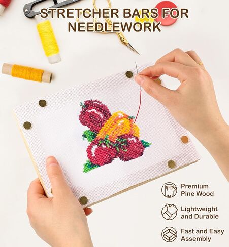 Needlepoint Stretcher Bars for Needlework - 12Pcs 6 Sets Wooden Canvas Splicing Frame Set with Hammer & Tacks Remover for Embroidery Cross Stitch DIY Craft Art, 8/10/11/12/14/16 inch in Saudi Arabia