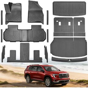 17PCS Car Floor Liner for 2026 2025 2024 GMC Acadia Full SetTPE All-Weather Protection Cargo Mat with Seatback Protectors & Door Sill Guards for GMC Acadia Interior Accessories Black in Saudi Arabia
