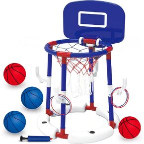 Love&Mini Floating Pool Basketball Hoop - 2-in-1 Basketball & Ring Toss Game, Anti-Tip Weighted Base, 4 Balls & Pump, Outdoor Pool Toys & Pool Basketball Games for Kids Ages 4-8 & Pool Party (Blue) in Saudi Arabia