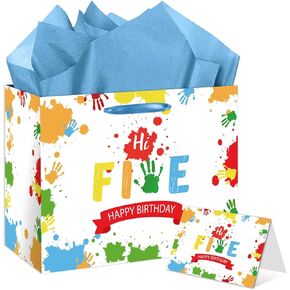 HSKMAKE Hi Five 5th Birthday Gift Bags for Boys Large 5 Year Old Birthday Gift Bag with Card and Tissue Paper, for Kids Bday Party Decorations, Anniversary giving Gift, Photo Backdrop in Saudi Arabia