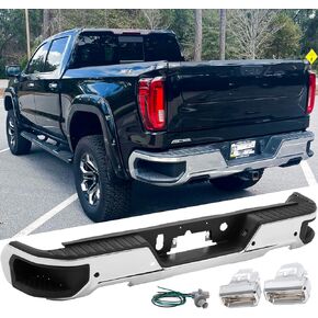 for 2019 2020 2021 2022 2023 2024 Chevy Silverado GMC Sierra 1500 Rear Bumper With Dual Exhaust With Park Sensor Holes,Chrome GM1103210 in Kuwait