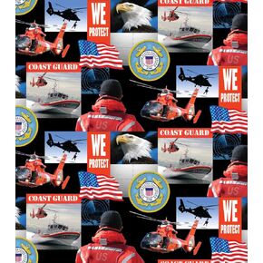 Sykel Enterprises Cotton United States of America Coast Guard Military Helicopter Helicopters Patriotic Stars and Stripes American Eagle Eagles Cotton Fabric Print by The Yard (1021cg) in Saudi Arabia