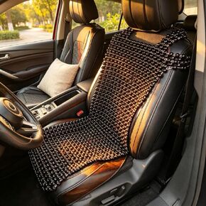 HJJKKH Maple Wood Beaded Car Front Seat Cushion & Office Chair Pad - 16.9" x 41.7" Breathable Summer Massage Mat Cover for Cooling Comfort & Back Support - Universal Fit for Auto & Desk Seating in Saudi Arabia