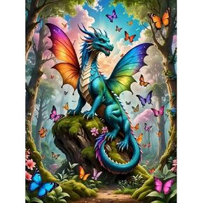 Diosedyer Colorful Winged Dragon & Butterflies Diamond Art Kit, Full Drill Crystal Diamond Painting for Adults, Fantasy Forest Mythical Creature Craft, Decorative Art for Gift 15.7x11.8 inch in Saudi Arabia