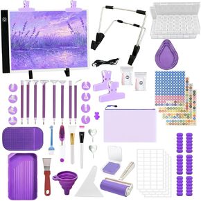 FANGZH Diamond Painting Storage Accessories Kit with A4 Light Pad, Bead Organizers, Drill Pens, Storage Boxes, and Tools for Adults (Purple) in Saudi Arabia