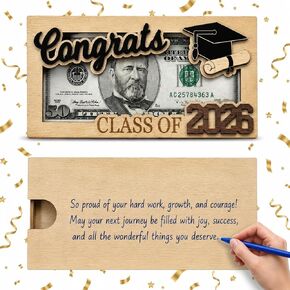 Wooden Graduation Money Holder - Class of 2026 2027 Gift Display - Congrats Grad Cash Frame for High School & College Graduation - Includes Interchangeable Years (Black) in Saudi Arabia