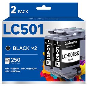 LC501 Black Ink Cartridges for Brother Printer LC 501 LC501XL 501XL Inks Cartridge Compatible for Brother MFC-J1360DW MFC-J1410DW MFC-J1260DW Series Printer (2-Pack, Black) in Saudi Arabia