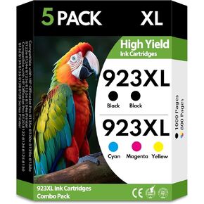 923XL 923 Ink Cartridges 5 Pack High Yield 2Black Cyan Magenta Yellow, Replacement for HP 923 XL, Compatible with OfficeJet Pro 8130e 8135e 8139e 8138e 8122e 8120 8124e 8125e 8130 8132e 8134e Printers in Saudi Arabia