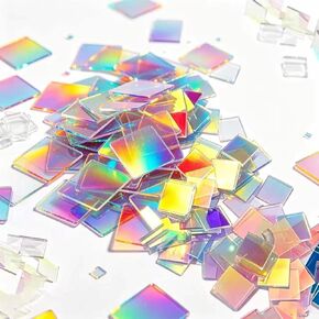 100 Pack Iridescent Acrylic Squares, Mini Rainbow Holographic Acrylic Squares for DIY Crafts, Mosaic Art, Light & Shadow Projects, Home Decoration in Saudi Arabia