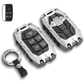 Mech Style Heavy Metal Key Fob Cover, Compatible with L-Rover 2018-2025~, Fit for Rover Evoque LR2 LR4 Discovery Velar Sport Jaguar XE, Zinc Alloy Key Case Protector (ModelB,Grey,w/o line) in Kuwait