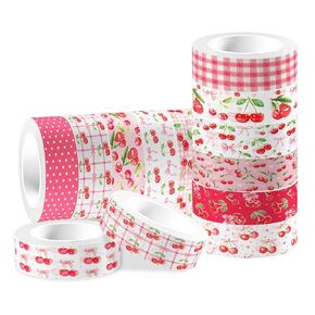12 Rolls Pink Cherry Bow Washi Tape Set, Sweet Coquette Bowknot Plaid Pattern Decorative Masking Tapes for Scrapbook, Journaling, Planner, DIY Art Crafts, Gift Wrapping, Card Making, Girls Birthday in Saudi Arabia