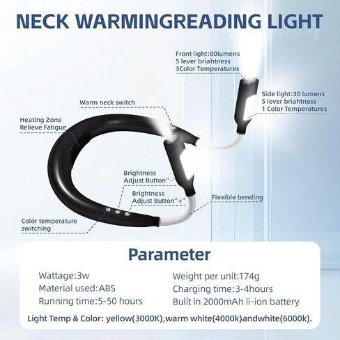 Neck Light, Neck Reading Light,It has a Neck-Warming Function，4 Light 5 Brightness Rechargeable 2000mAh Perfect for Crochet Knitting Cross Stitch Crafting,Book Lovers Gift in Saudi Arabia