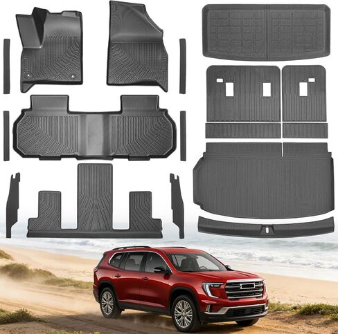 17PCS Car Floor Liner for 2026 2025 2024 GMC Acadia Full SetTPE All-Weather Protection Cargo Mat with Seatback Protectors & Door Sill Guards for GMC Acadia Interior Accessories Black in Saudi Arabia