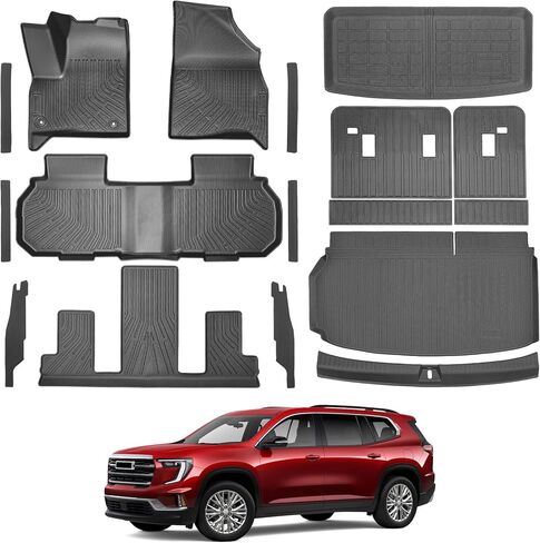 17PCS Car Floor Liner for 2026 2025 2024 GMC Acadia Full SetTPE All-Weather Protection Cargo Mat with Seatback Protectors & Door Sill Guards for GMC Acadia Interior Accessories Black in Saudi Arabia