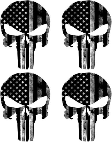3X4'' 4pc Value Pack American Flag US USA Punisher Skull Decal Sticker Vinyl Logo Motorcycle Helmet Car Bumper Trucks Bottle Flask Window Laptop Wall Sniper Military Guns Navy Marines Army in Kuwait