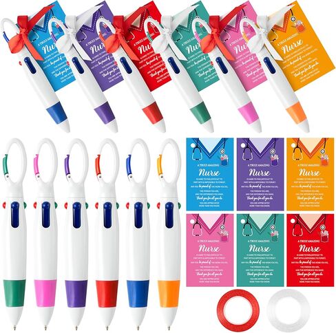 Haooryx Nurse Badge Pen Bulk - 24Pack Nurse Appreciation Gift Set 4-in-1 Color Retractable Ballpoint Pen with Greeting Card Nursing Week Gift Tag for Graduation Student Medical Hospital Exchange Favor in Kuwait