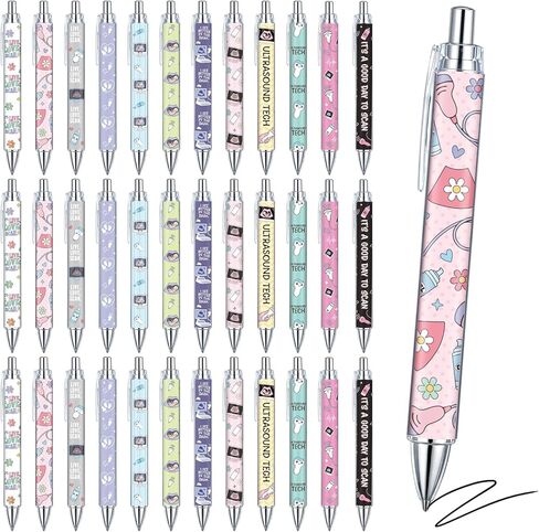 Gueevin 36 Pcs Ultrasound Tech Ballpoint Pens, Sonographer Appreciation Gifts, 1.0mm Black Ink Pens with Ultrasound Graphics, Graduation Staff Week Holiday Gifts for Sonographers in Kuwait