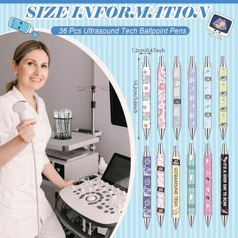 Gueevin 36 Pcs Ultrasound Tech Ballpoint Pens, Sonographer Appreciation Gifts, 1.0mm Black Ink Pens with Ultrasound Graphics, Graduation Staff Week Holiday Gifts for Sonographers in Kuwait