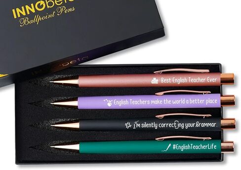 InnoBeta English Teacher Gifts, Ballpoint Pen Set of 4, Gifts for English Teacher in Christmas - Correct in Kuwait